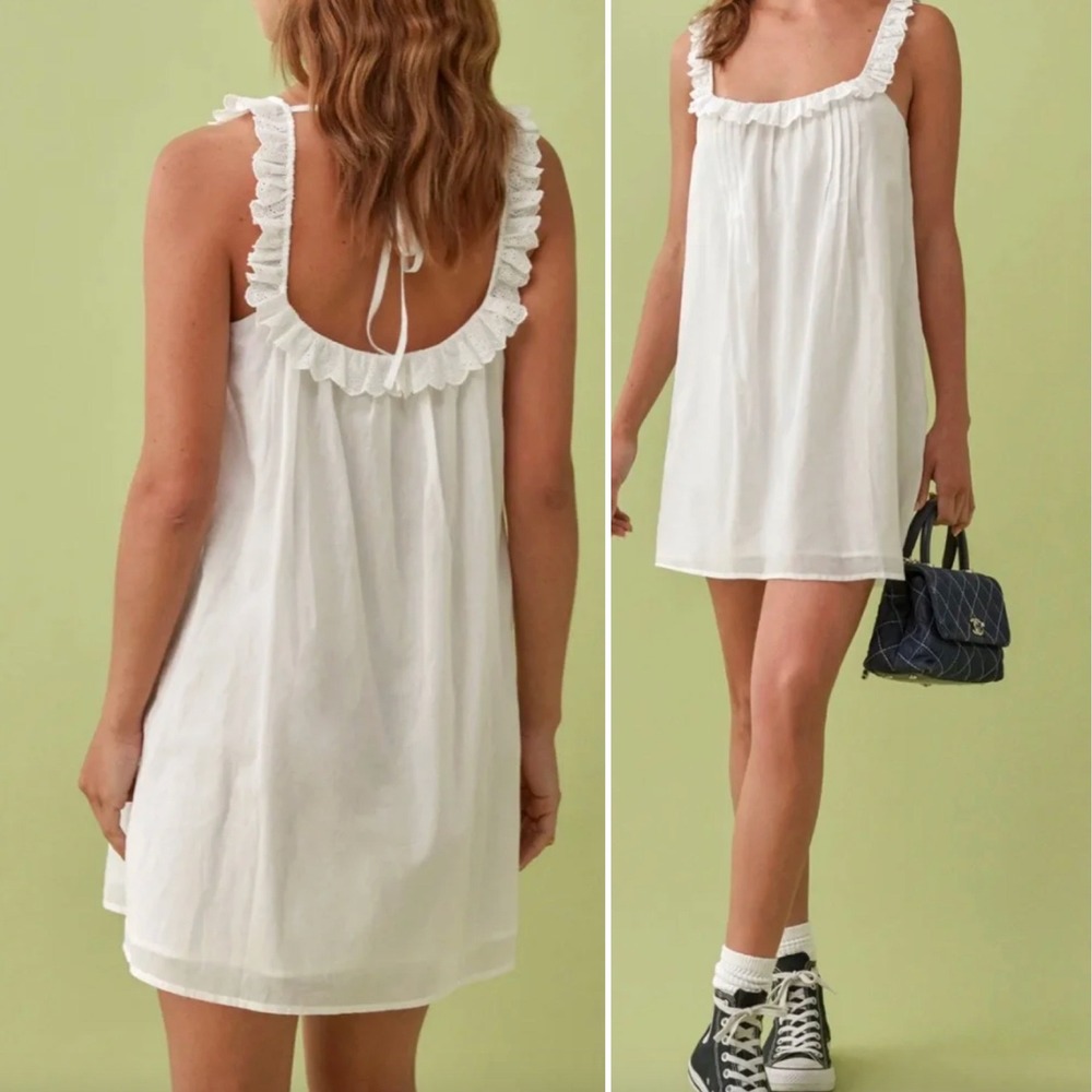 REFORMATION Tucker Ruffle Eyelet Mini Dress